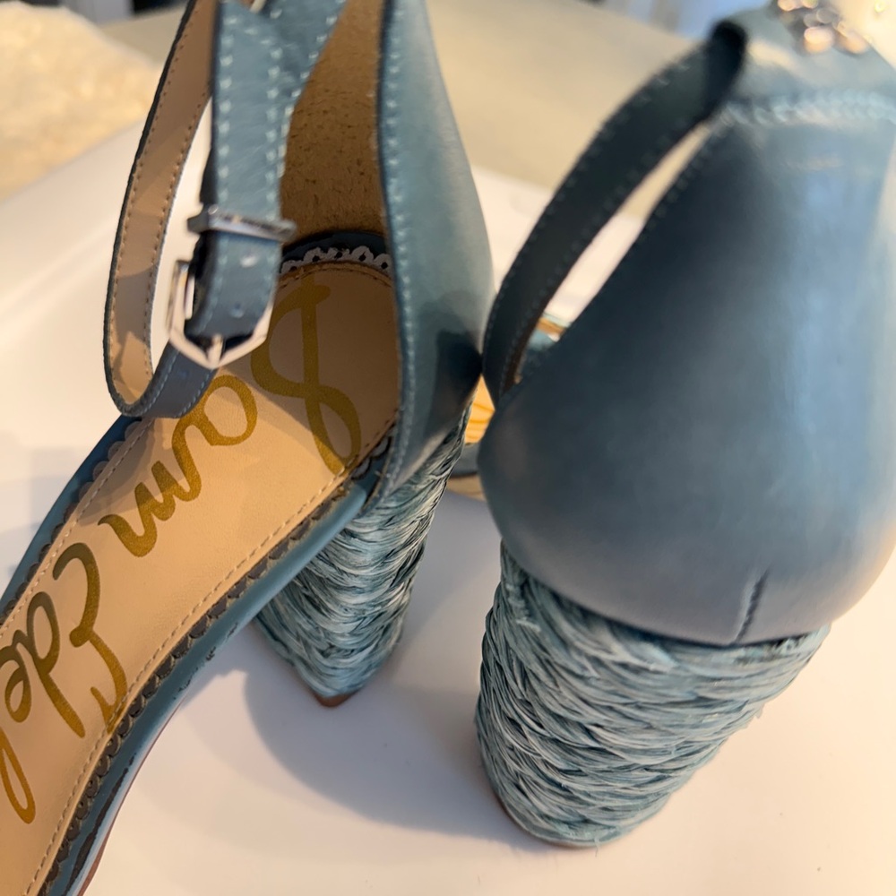 Sam Edelman Teal Braided Sandals block heel- size 7 - Picture 9 of 16